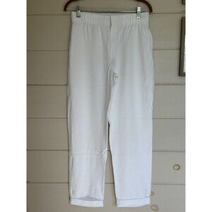 Priori Brazil Women Small Elastic Waist Crop White Pants Euro Summer Classic‎